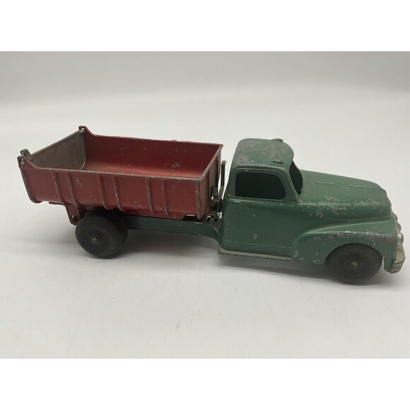 Hubley Vintage Diecast Green And Red #469 476 Kiddie Toy Dump Truck 9" Long x 3" - Picture 3 of 15